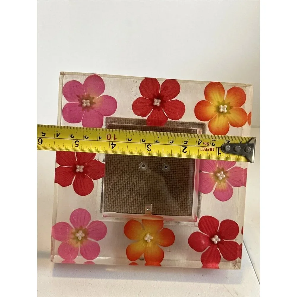 Acrylic Lucite Mod 3D Encased Pink Silk Flower Vtg 5.5